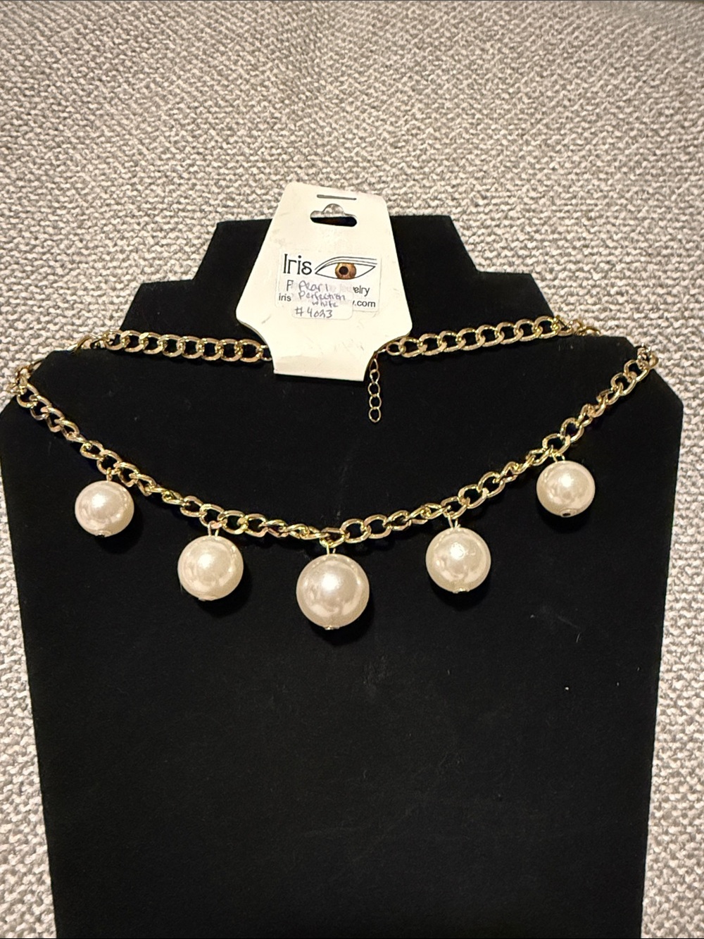 Iris Gold colorChain Necklace with Ivory Pearl Drops